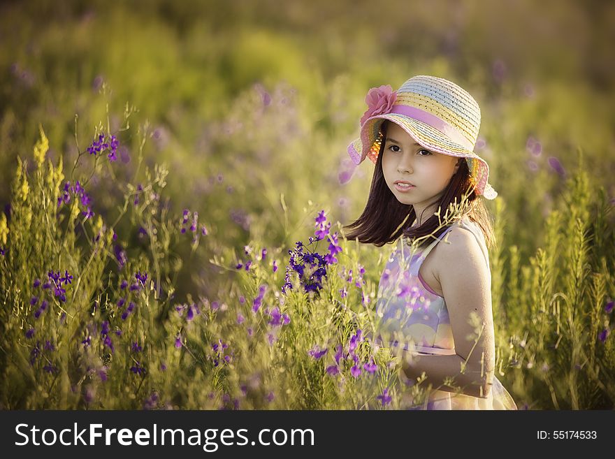 Portrait of a beautiful girl in a wildflowers field. Portrait of a beautiful girl in a wildflowers field.