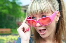 Beauty Wonder Blonde Girl In Pink Glass Stock Image Beauty Wonder Blonde Girl In Pink Glass Stock Image