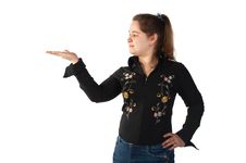 Girl Show Something On Hand Royalty Free Stock Image Girl Show Something On Hand Royalty Free Stock Image