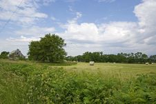 Rolled Hay On Farm With Old Barn Royalty Free Stock Photography Rolled Hay On Farm With Old Barn Royalty Free Stock Photography