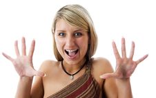 Beautiful Young Woman Framing Face With Hands. Royalty Free Stock Photos Beautiful Young Woman Framing Face With Hands. Royalty Free Stock Photos