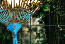 Old Blue Rake Royalty Free Stock Photography Old Blue Rake Royalty Free Stock Photography