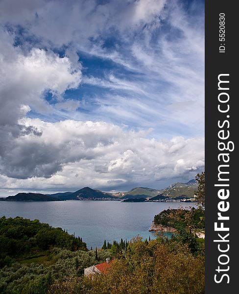 Autemn on the mediterranean coast with dramatic sky