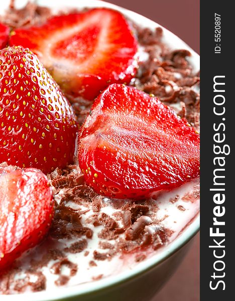 Strawberry with cream and chocolate