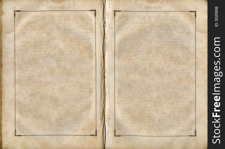 Old Book Open On Both Blank Pages.