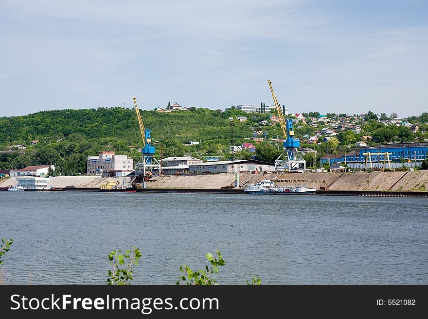 View to river port from opposite bank