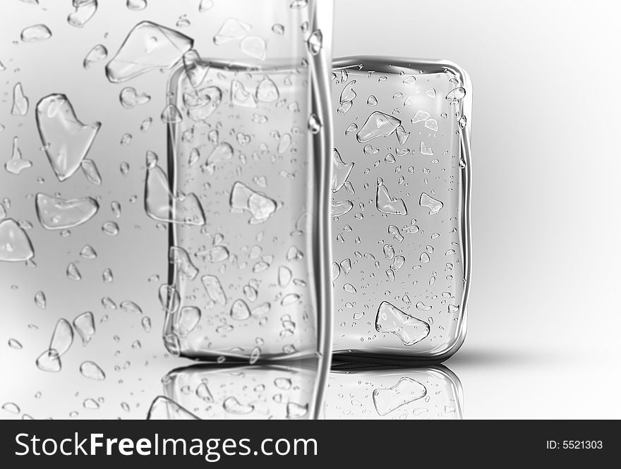 Ice cubes in white background