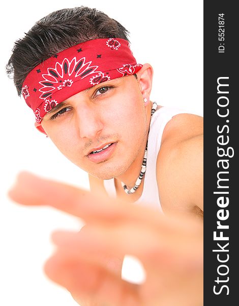 Young rocker/punk karate style. isolated on white background. Young rocker/punk karate style. isolated on white background