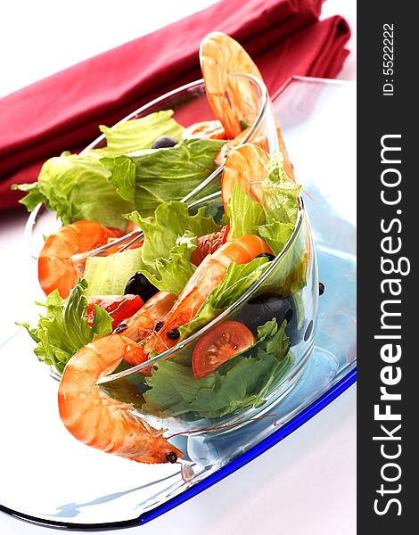 Very tasty and fresh shrimp salad with tomatoes
