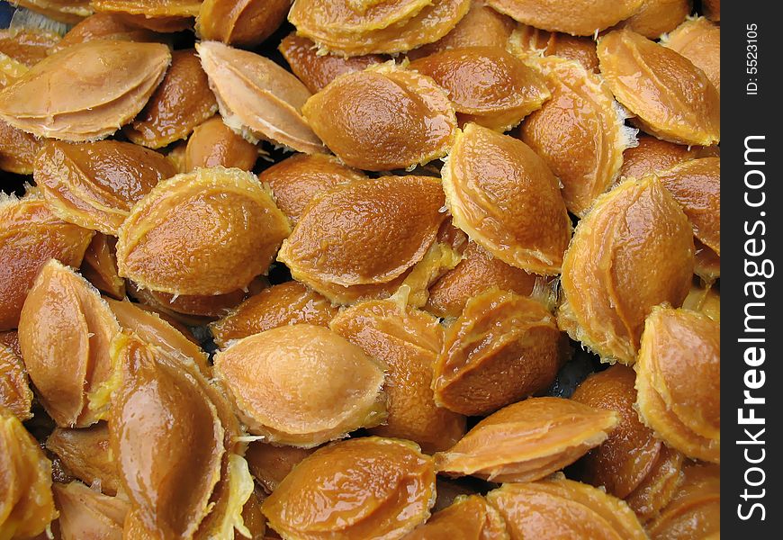 Apricot nuts in apricot drying factory , Armenia