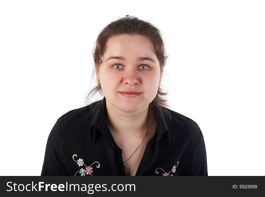 Girl face close-up isolated on white