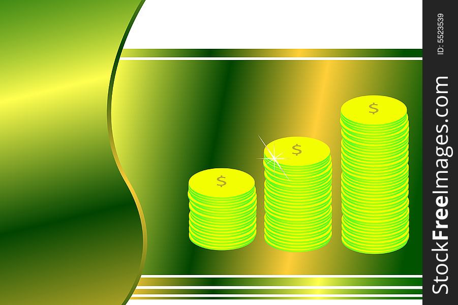 Green gradient background with money, vector illustration