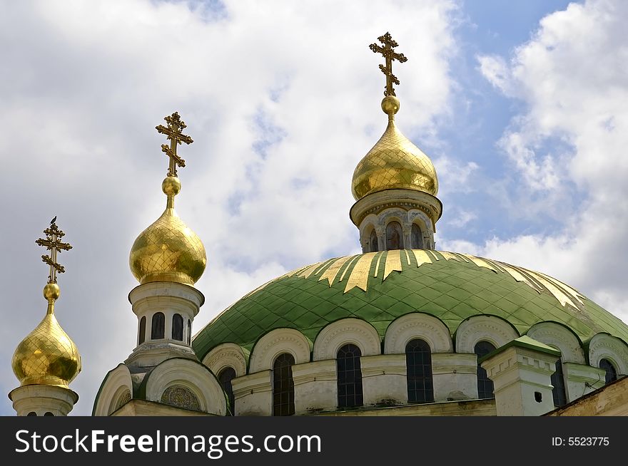 Domes of the church in Kiev Pechersk Lavra - monastery in Kiev, Ukraine