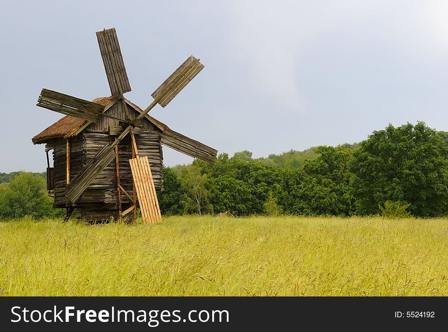 The windmill in Pirigovo - outdoor museum of folk architecture in Ukraine