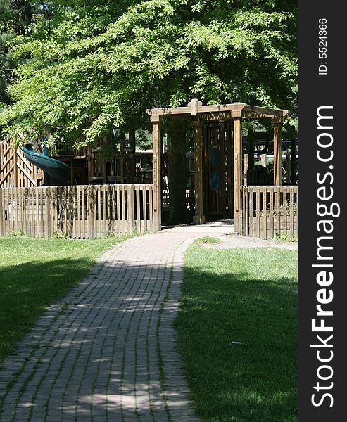 The entrance to a public playground at the park. The entrance to a public playground at the park