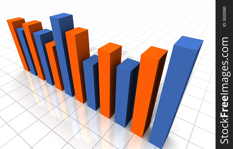 3-D Business Bar Graph on reflective white grid