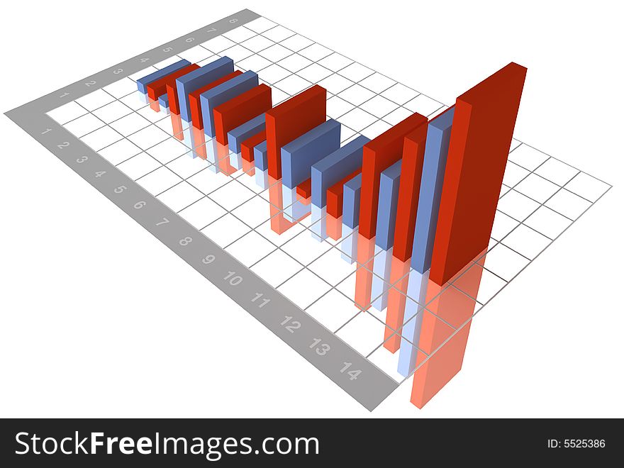 3-D Business Bar Graph on reflective white grid