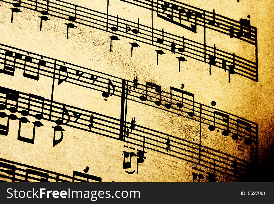 Sheet music on antique paper. Sheet music on antique paper