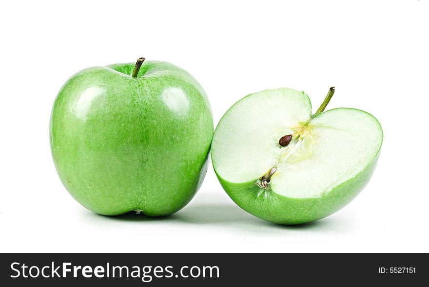 Apple  with half isolated on white background. Apple  with half isolated on white background