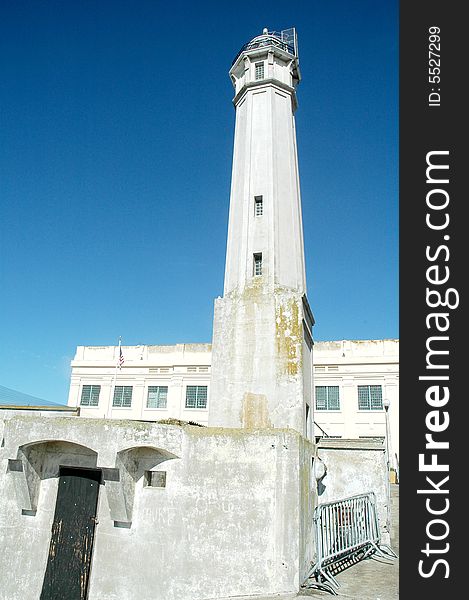 Historic Lighthouse and building located at Alcatraz in San Francisco Bay