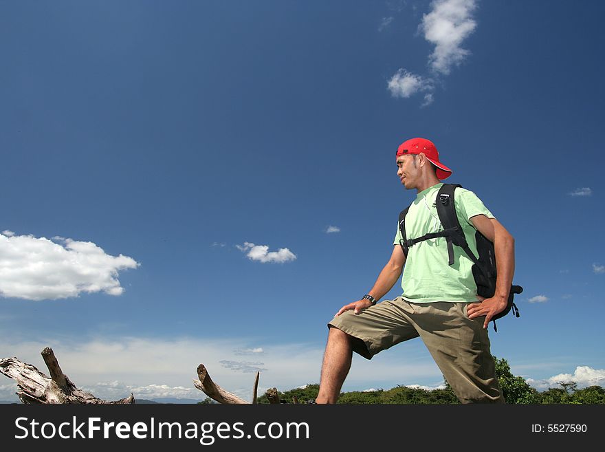 Hiking Man With Backpacking