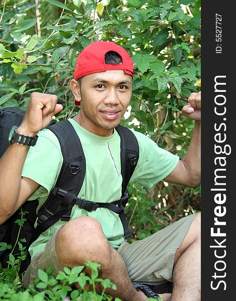 Hiking backpacker enjoy the forest