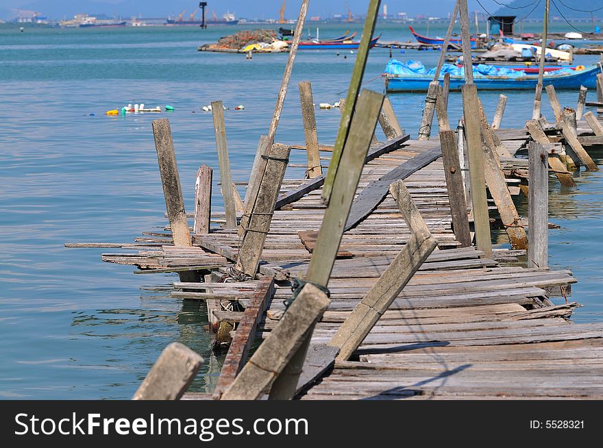 A jetty made of wooden stilts. A jetty made of wooden stilts