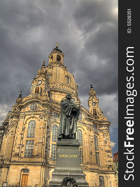 Dresden Church of Our Lady and statue of Martin Luther. Pseudo HDR image created from a single RAW file.