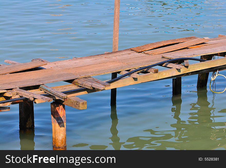 A jetty made of wooden stilts. A jetty made of wooden stilts