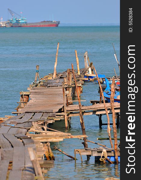 A jetty made of wooden stilts. A jetty made of wooden stilts