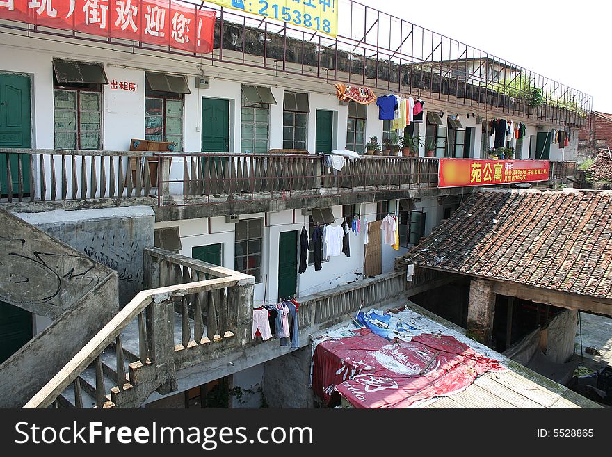 A building of old apartment. A building of old apartment