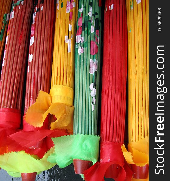 The raditional ornamental sun umbrella made of colorful cloth in Sichuan,west of China