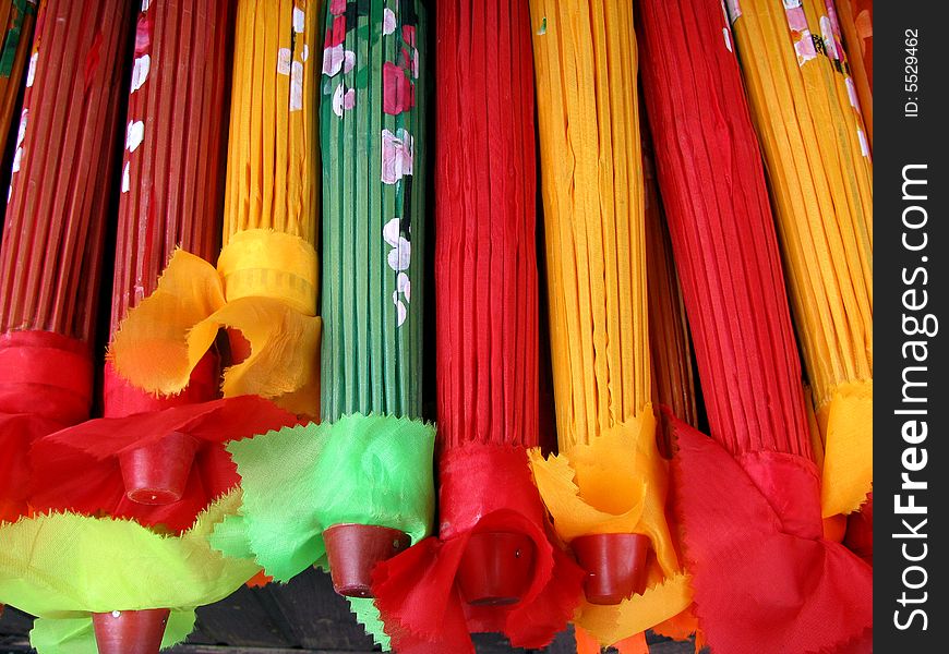 The  raditional ornamental sun umbrella made of colorful cloth in Sichuan,west of China