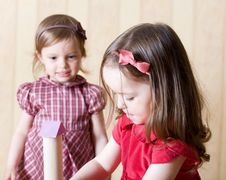 Portrait Of Two Little Girls Building Toy Tower Royalty Free Stock Photo Portrait Of Two Little Girls Building Toy Tower Royalty Free Stock Photo