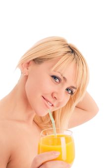 Attractive Girl Drinking Fresh Orange Juice Royalty Free Stock Photo