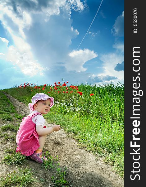 Girl amongst field