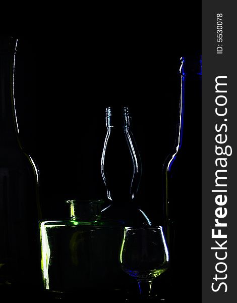 An image bottles on black background. An image bottles on black background