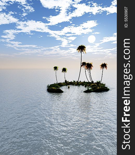 Coconut palm trees on a small island - digital artwork. Coconut palm trees on a small island - digital artwork