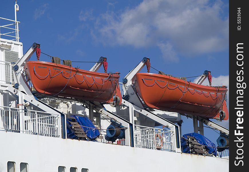 Lifeboats on a deck of a big ferry