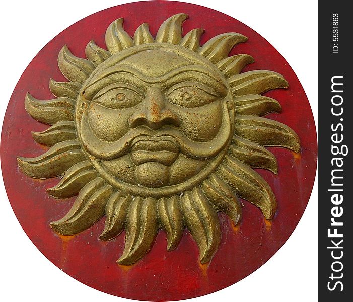 A symbol of the sun with a face on it.