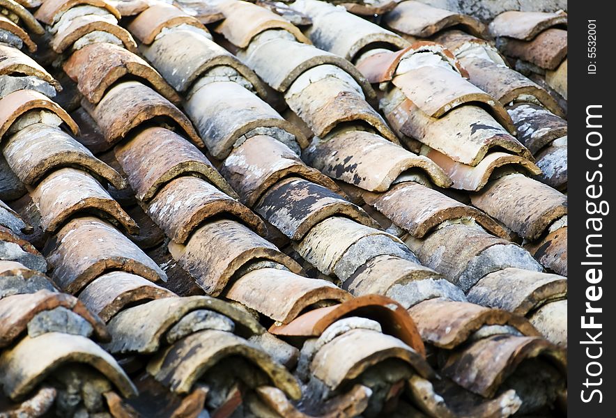 Part of ab old roof with a ruin tiles.