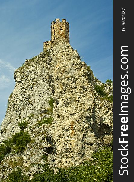 The picture of virgin tower of slovak castle devin in slovakia