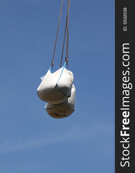 Flying bags used for building material at a construction site