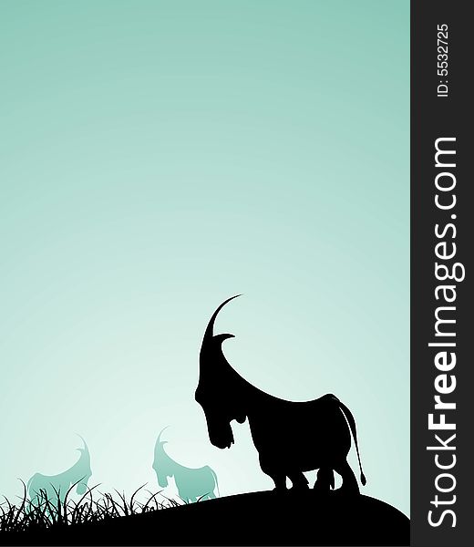 Goat grazing grass on gradient background. Goat grazing grass on gradient background