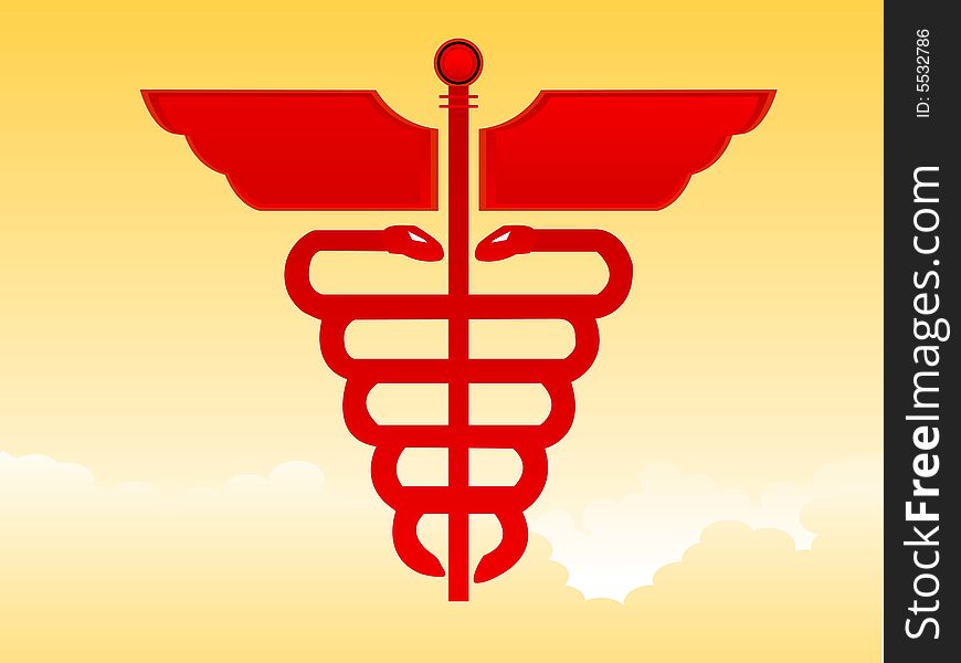 THE caduceus on cloudy background