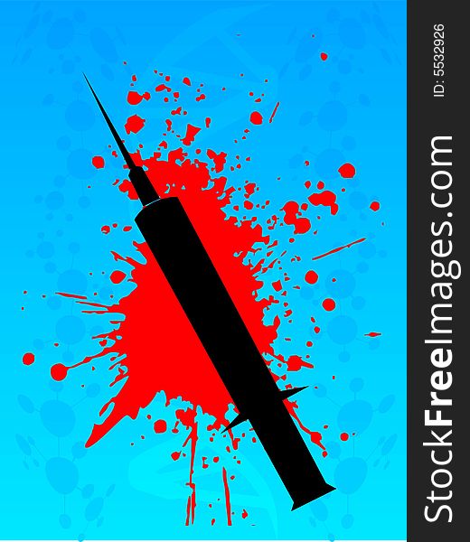 Syringe and blood on abstract background. Syringe and blood on abstract background