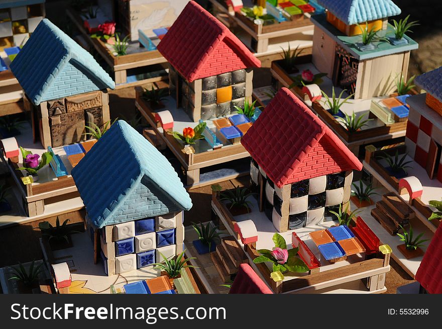 The various of colorful plaster toy houses. The various of colorful plaster toy houses.