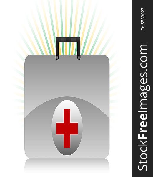 Medical box on sunburst background