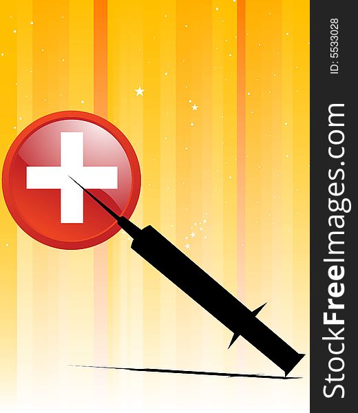 Syringe and plus sign on striped background. Syringe and plus sign on striped background