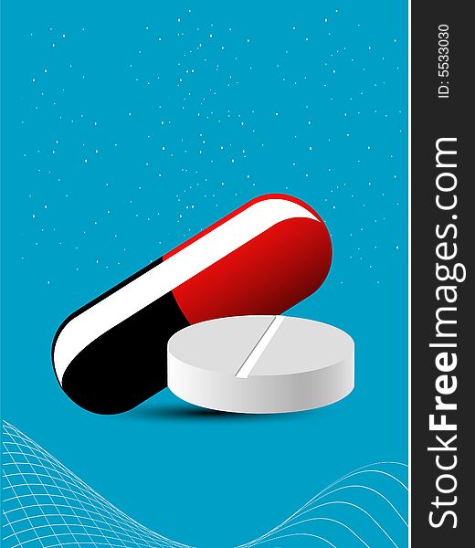 Tablet and capsule on abstract background. Tablet and capsule on abstract background